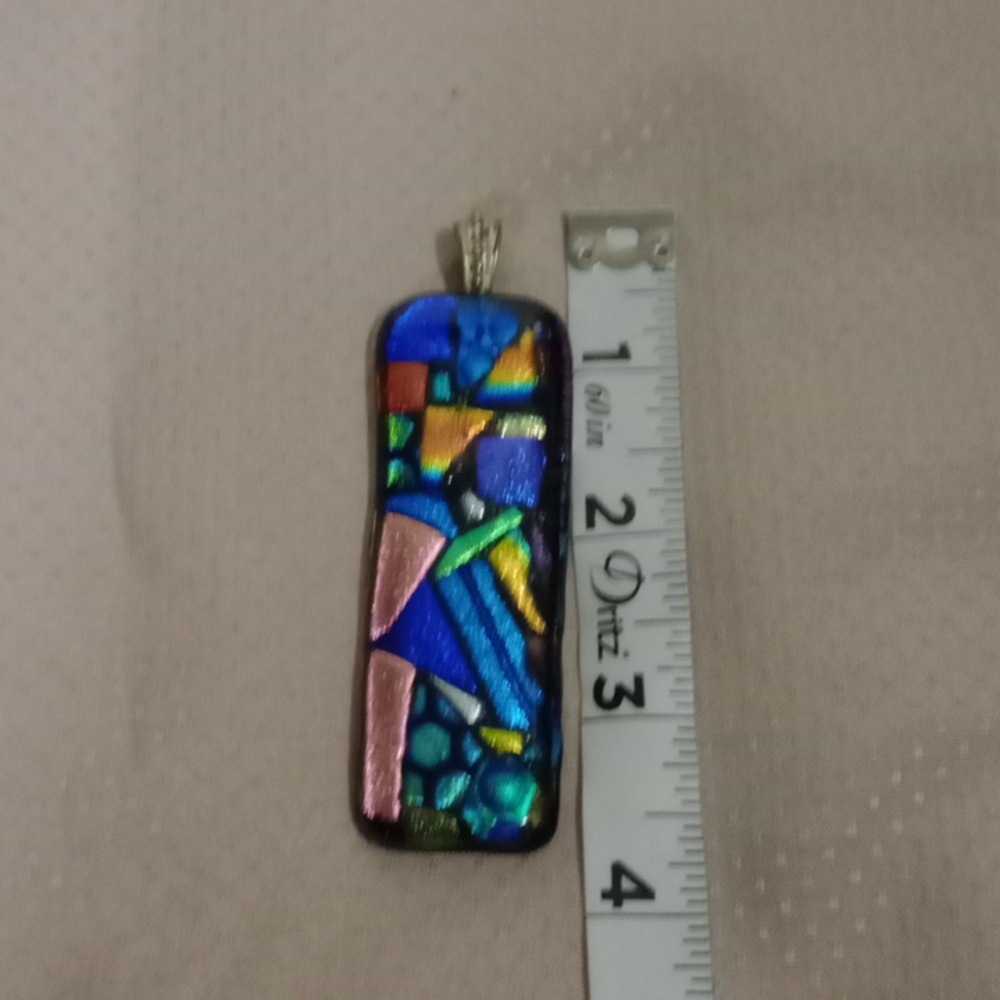 Handmade Dichroic Fused Glass Abstract Art Pendant (No Chain) - Picture 6 of 8
